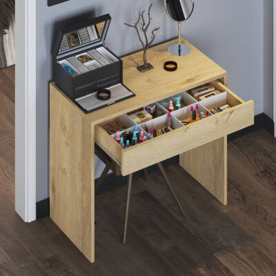 Arya Novella Mode Çekmeceli Makyaj Masası/Dresuar/Çalışma Masası Make Up Desk Lefkas Meşe - 1