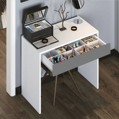 Arya Novella Mode Çekmeceli Makyaj Masası/Dresuar/Çalışma Masası Antrasit Make Up Desk - 3