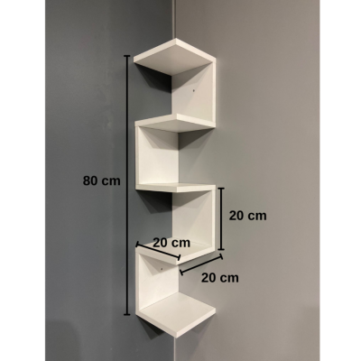 Dekoratif Ahşap Modern Zigzag Köşe Duvar Rafı Organizer Beyaz - 2