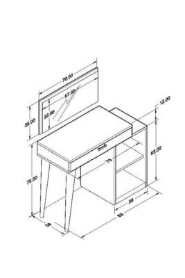 London Novella Dolaplı Çekmeceli Aynalı Makyaj Masası/Dresuar/Make up Desk Atlantik Çam/Beyaz - 5