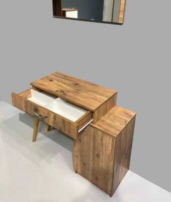 London Novella Dolaplı Çekmeceli Aynalı Makyaj Masası/Dresuar/Make up Desk Atlantik Çam/Beyaz - 1