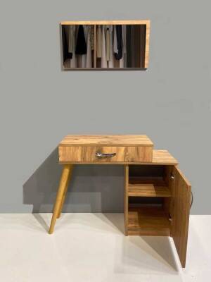 London Novella Dolaplı Çekmeceli Aynalı Makyaj Masası/Dresuar/Make up Desk Atlantik Çam/Beyaz - 3