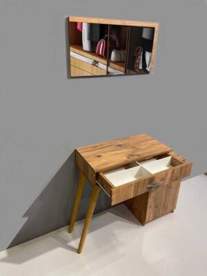 London Novella Dolaplı Çekmeceli Aynalı Makyaj Masası/Dresuar/Make up Desk Atlantik Çam/Beyaz - 2