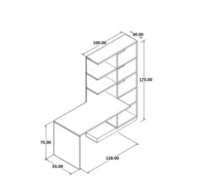 MDF Narin Raflı Dolaplı Çalışma Masası Atlantik Çam/Beyaz - 3