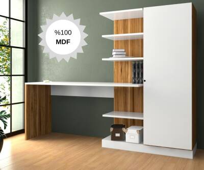 MDF Narin Raflı Dolaplı Çalışma Masası Atlantik Çam/Beyaz - 1