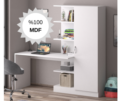 MDF Narin Raflı Dolaplı Çalışma Masası BEYAZ - 1