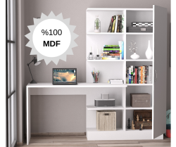 MDF Narin Raflı Dolaplı Çalışma Masası BEYAZ - 2