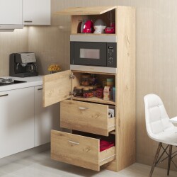 Mikrodalga Fırın Raflı Kapaklı Çekmeceli Çok Amaçlı Hazır Mutfak Dolabı/Lefkas Meşe - Bicabin