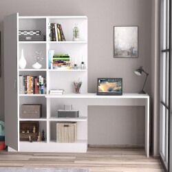 Narin Raflı Kitaplıklı Askılıklı Dolaplı Çalışma Masası Beyaz (DOLAP SOLDA) - 2