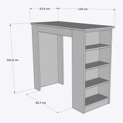 Tekila Raflı Bar Masası, Yemek, Mutfak Masası Beyaz-Antrasit (Bar Table) - 3