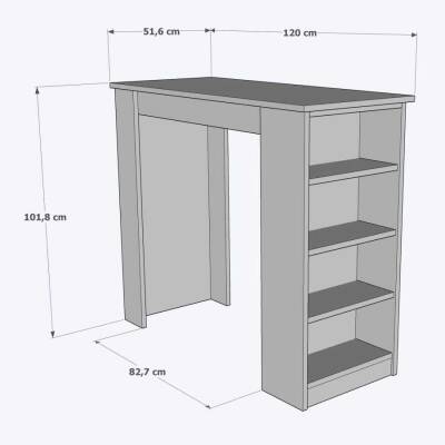 Tekila Raflı Bar Masası, Yemek, Mutfak Masası Beyaz (Bar Table) - 3