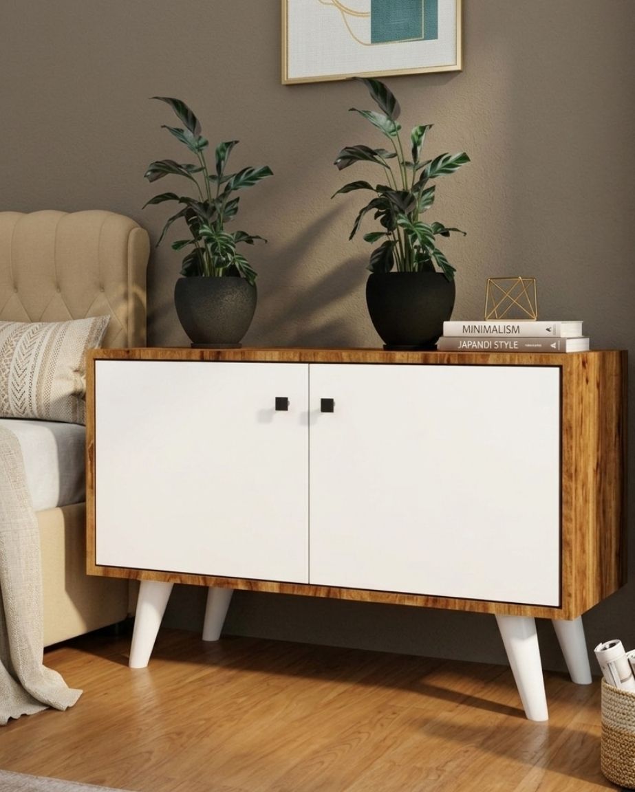 Arven Geniş Kapaklı Şifonyer Komodin - Barok /Beyaz