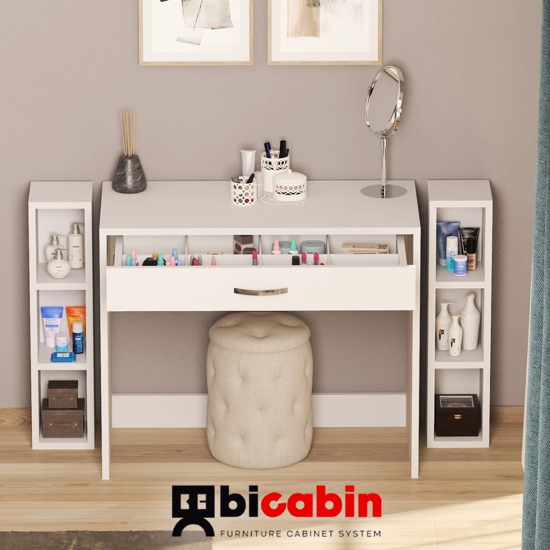 Arya Novella Bölmeli Organizer Çekmeceli 2 Ayrı Raflı Makyaj Masası -Beyaz