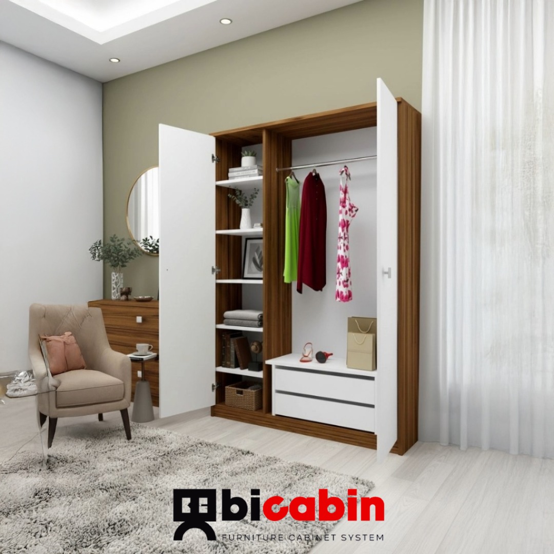 Atlas Mira 2 Kapaklı Açık Raflı 2 Çekmeceli Gardırop -Atlantik Çam/Beyaz