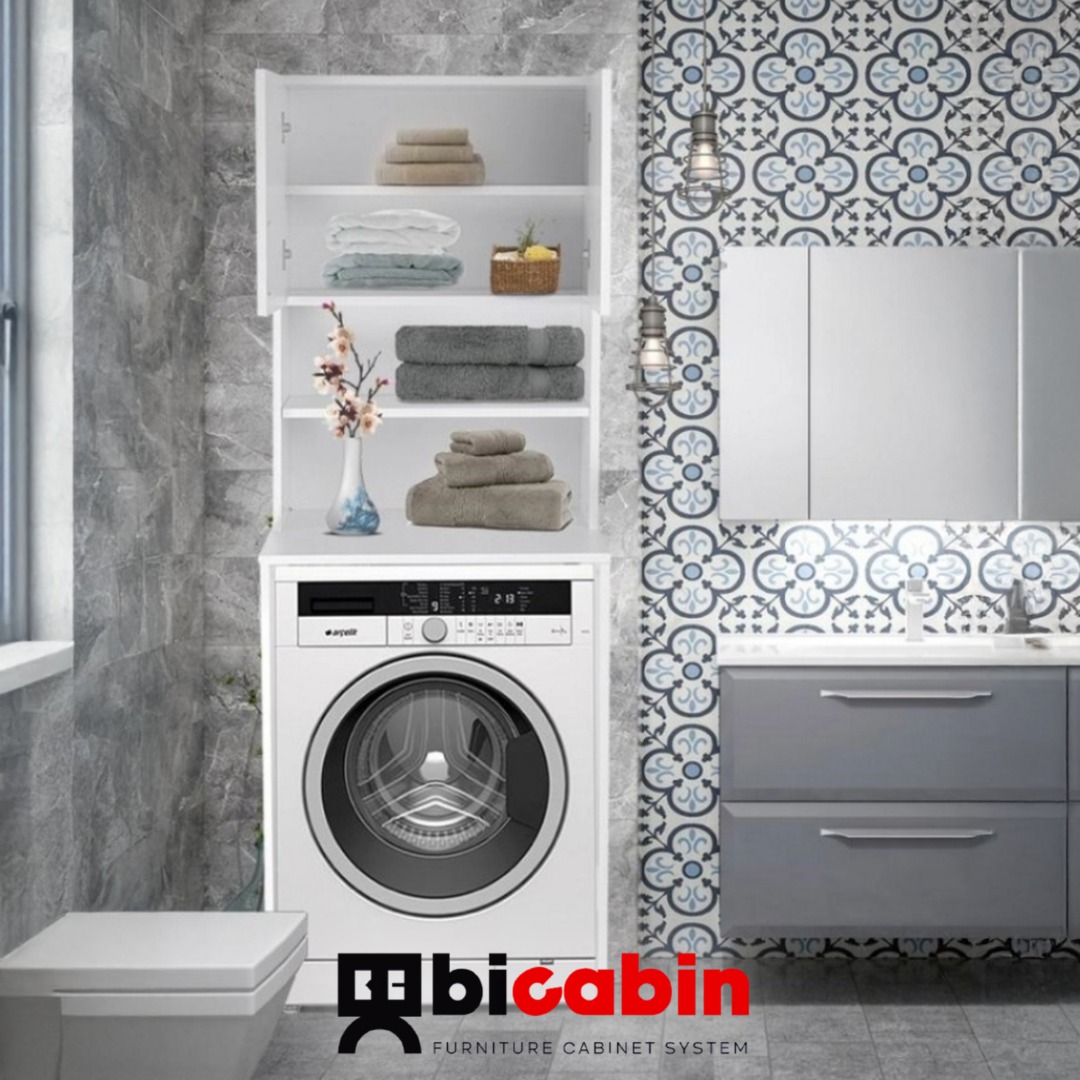 Banyo Kapaklı Çamaşır Makinası Dolap -Beyaz