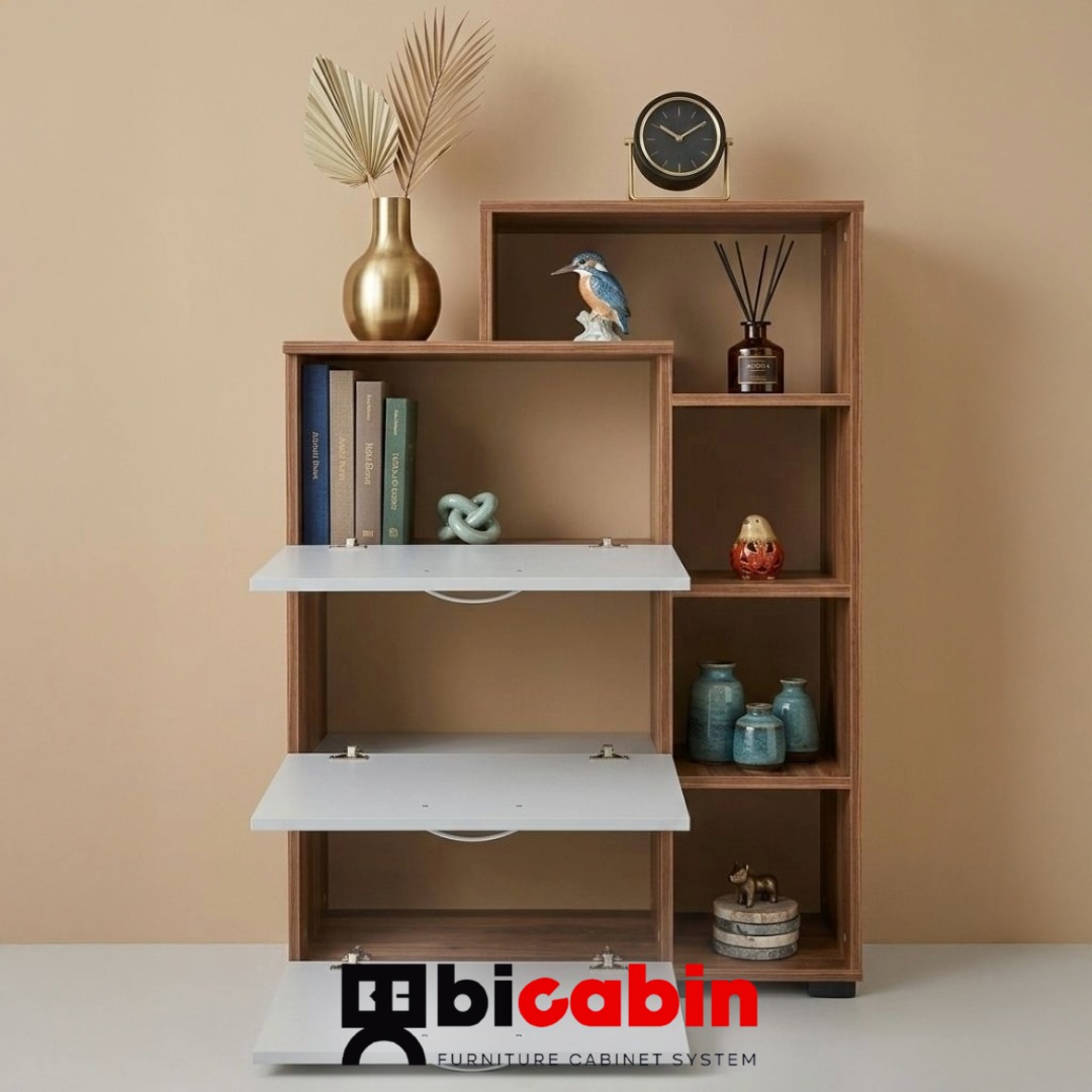 Berlin Dekoratif Açık Raflı Kapaklı Çok Amaçlı Dolap -Atlantik Çam/Beyaz 