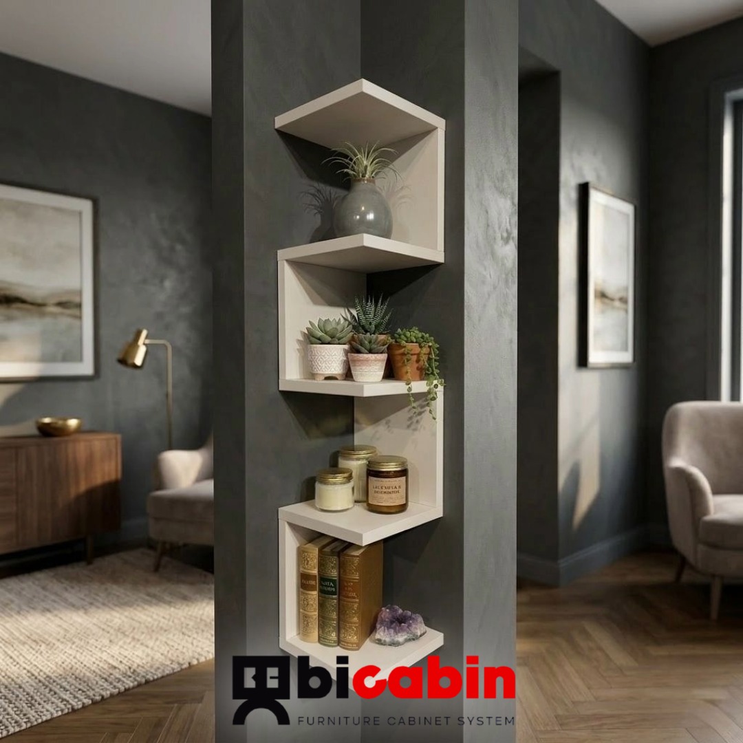 Dekoratif Modern Zigzag Düzenleyici Duvar Köşe Raf -Beyaz