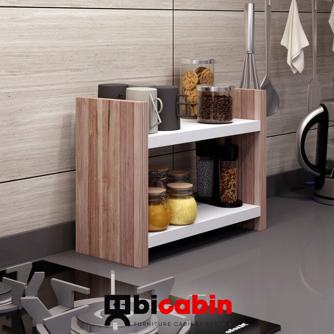 Denis Tezgah Üstü Mutfak Raf Kavanoz, Bardak Rafı -Atlantik Çam/Beyaz