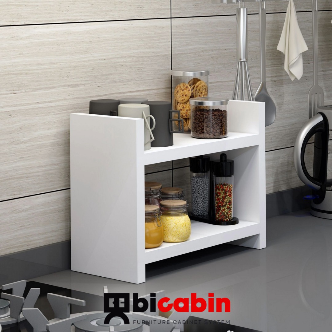 Denis Tezgah Üstü Mutfak Raf Kavanoz, Bardak Rafı -Beyaz