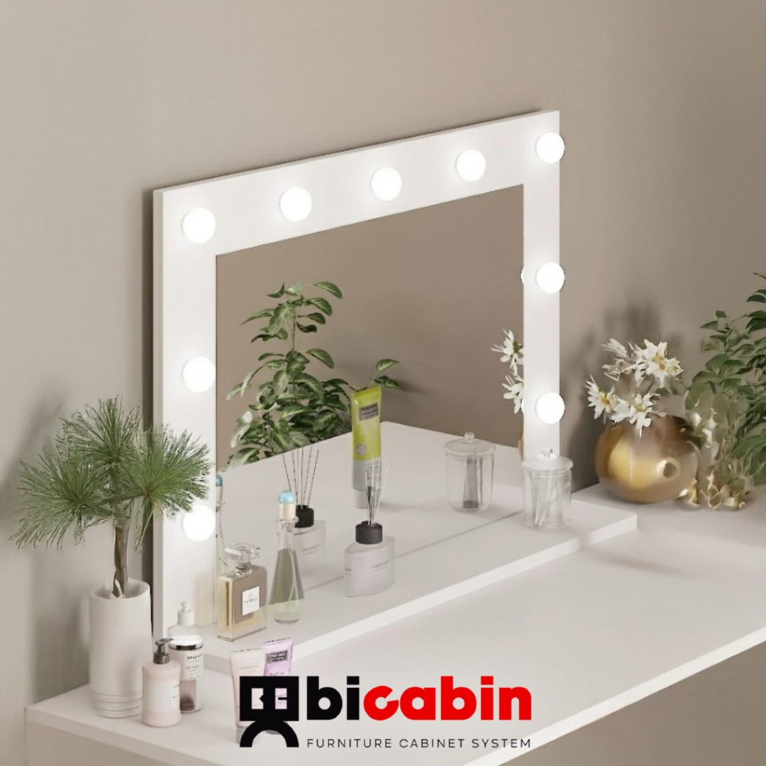 Hollywood Serisi Spot Işıklı Kulis Makyaj Aynası Raflı 90x60