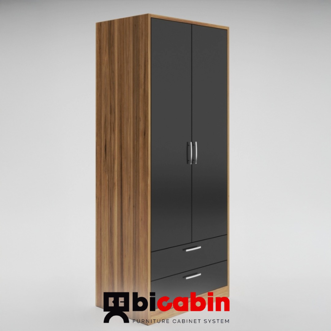 Lotus 2 Kapaklı 2 Çekmeceli Gardırop -Antrasit/Atlantik Çam