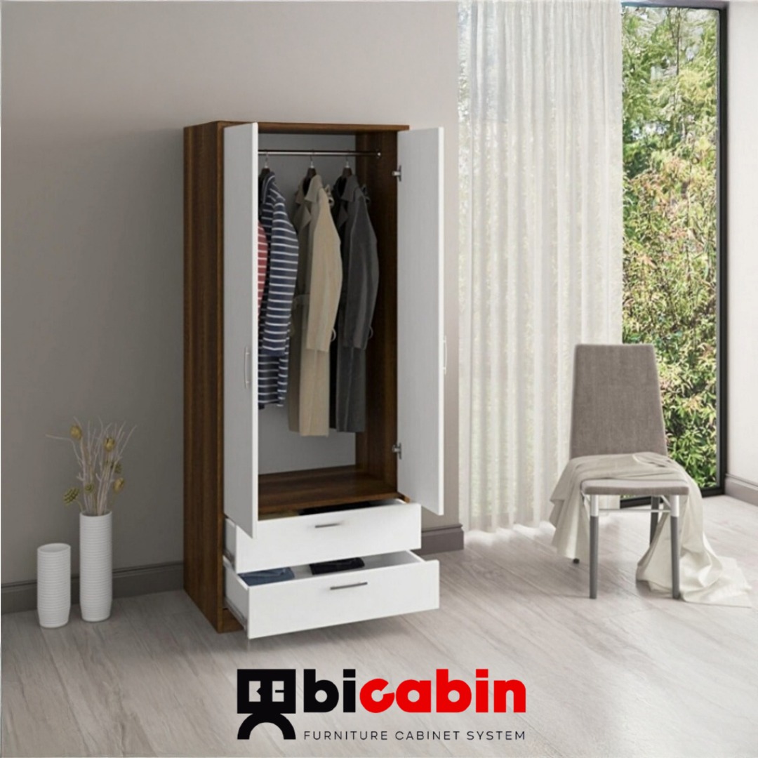 Lotus 2 Kapaklı 2 Çekmeceli Gardırop -Atlantik Çam/Beyaz