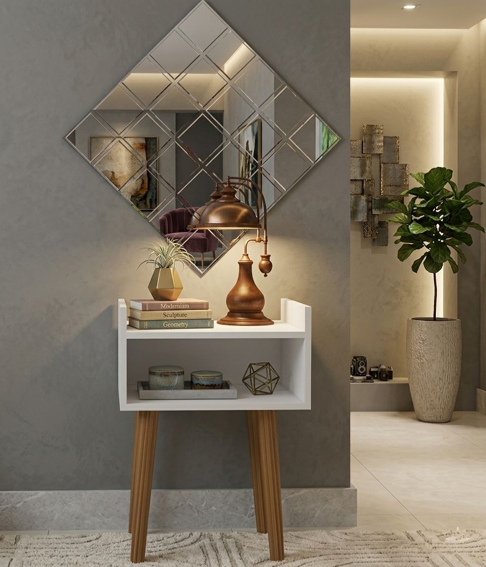 Lyon Tek Raflı Komodin Ahşap Ayaklı -Beyaz