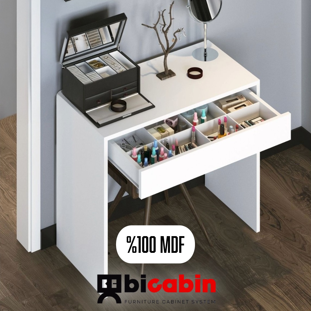 Mdf Arya Novella Bölmeli Organizer Çekmeceli Makyaj Masası -Beyaz