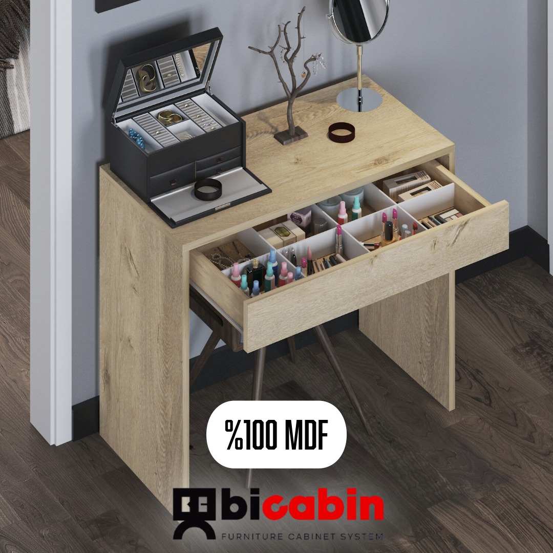 Mdf Arya Novella Bölmeli Organizer Çekmeceli Makyaj Masası -Lefkas Meşe