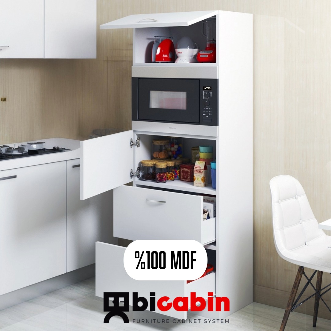 MDF Mikrodalga Fırın Bölmeli Çekmeceli Çok Amaçlı Hazır Mutfak Dolabı -Beyaz