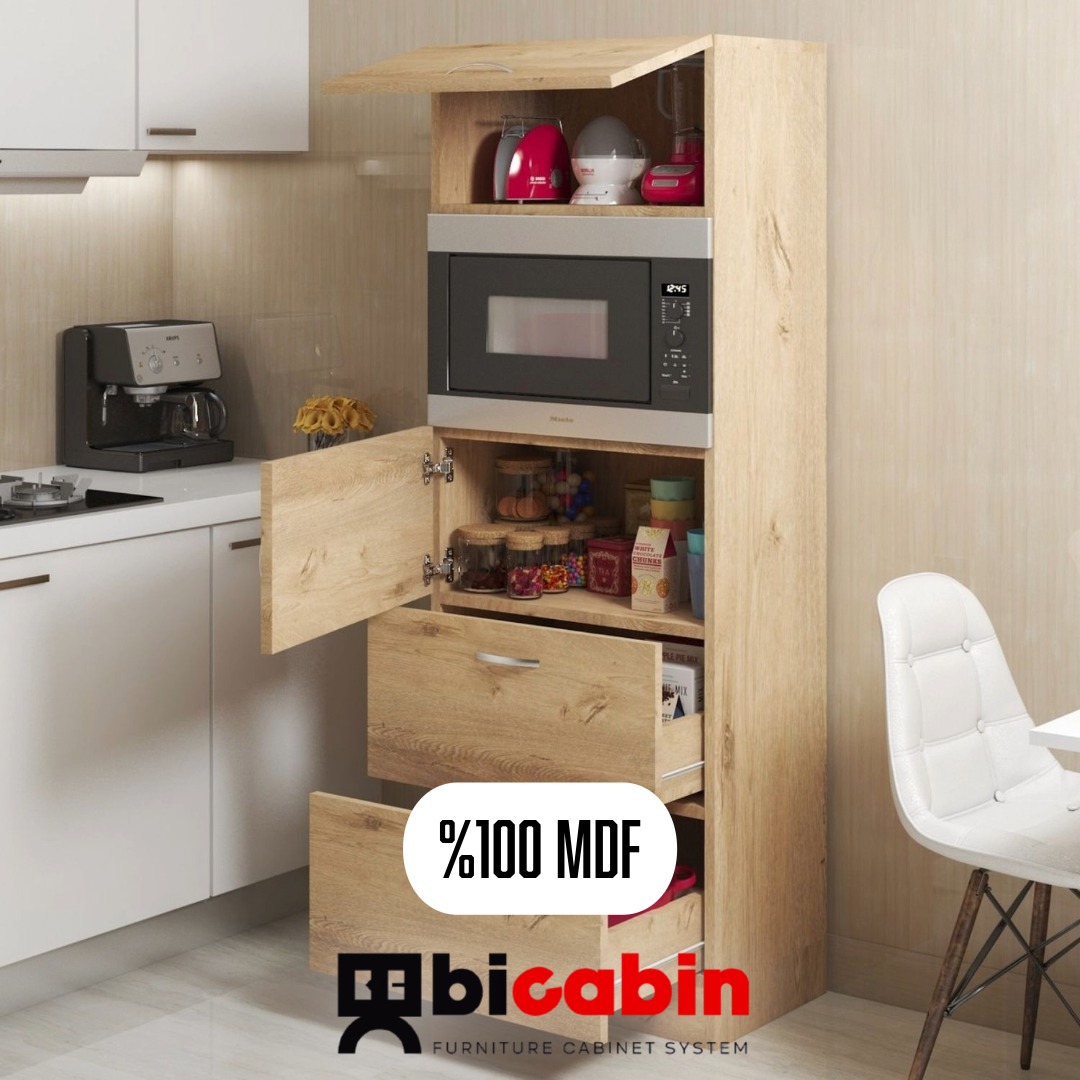 MDF Mikrodalga Fırın Bölmeli Çekmeceli Çok Amaçlı Hazır Mutfak Dolabı -Lefkas Meşe