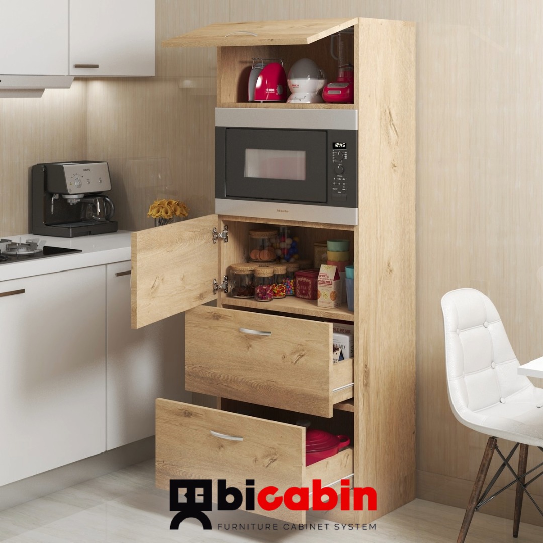 Mikrodalga Fırın Bölmeli Çekmeceli Çok Amaçlı Hazır Mutfak Dolabı -Lefkas Meşe