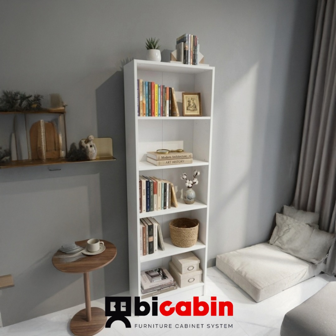Modern 5 Raflı Dekoratif Kitaplık Beyaz- Çok Amaçlı Raf Ünitesi