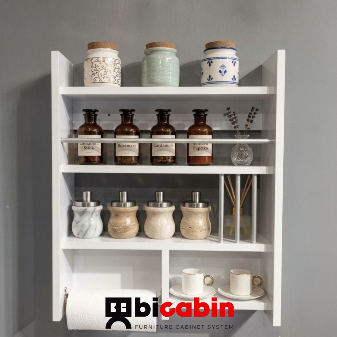 Mutfak Terek Dekoratif Çok Amaçlı Duvar Rafı Düzenleyici -Beyaz