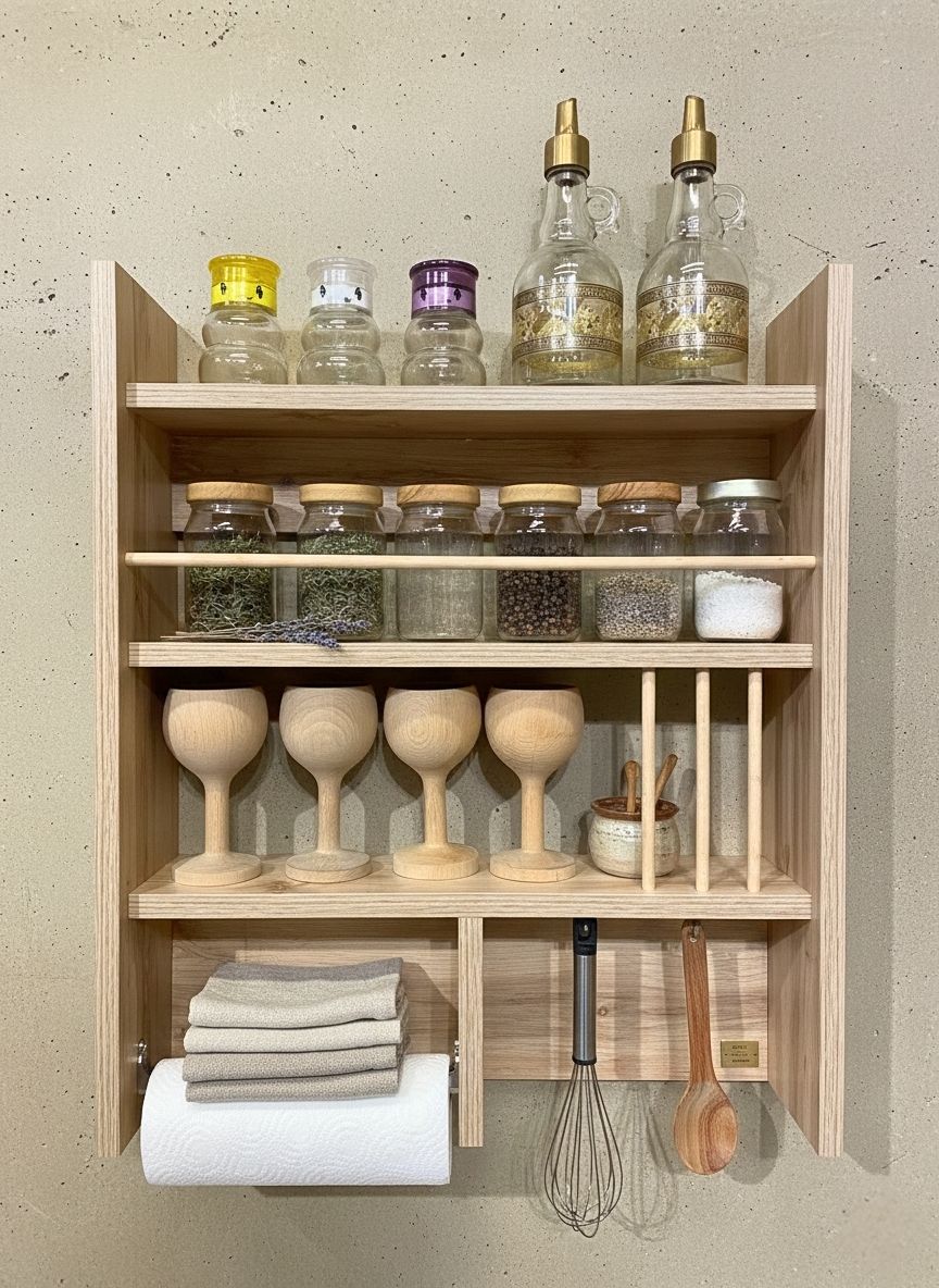 Mutfak Terek Dekoratif Çok Amaçlı Duvar Rafı Düzenleyici -Lefkas Meşe