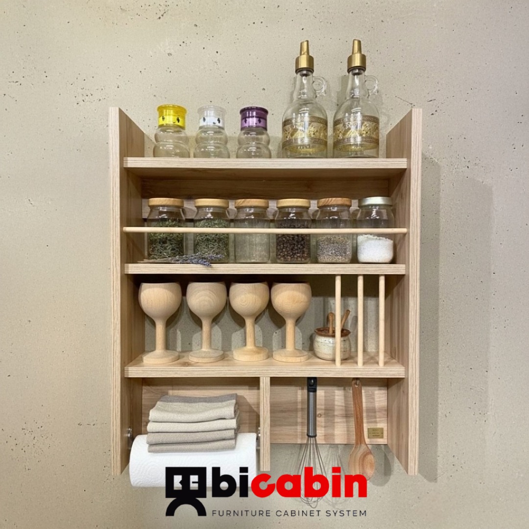 Mutfak Terek Dekoratif Çok Amaçlı Duvar Rafı Düzenleyici -Lefkas Meşe