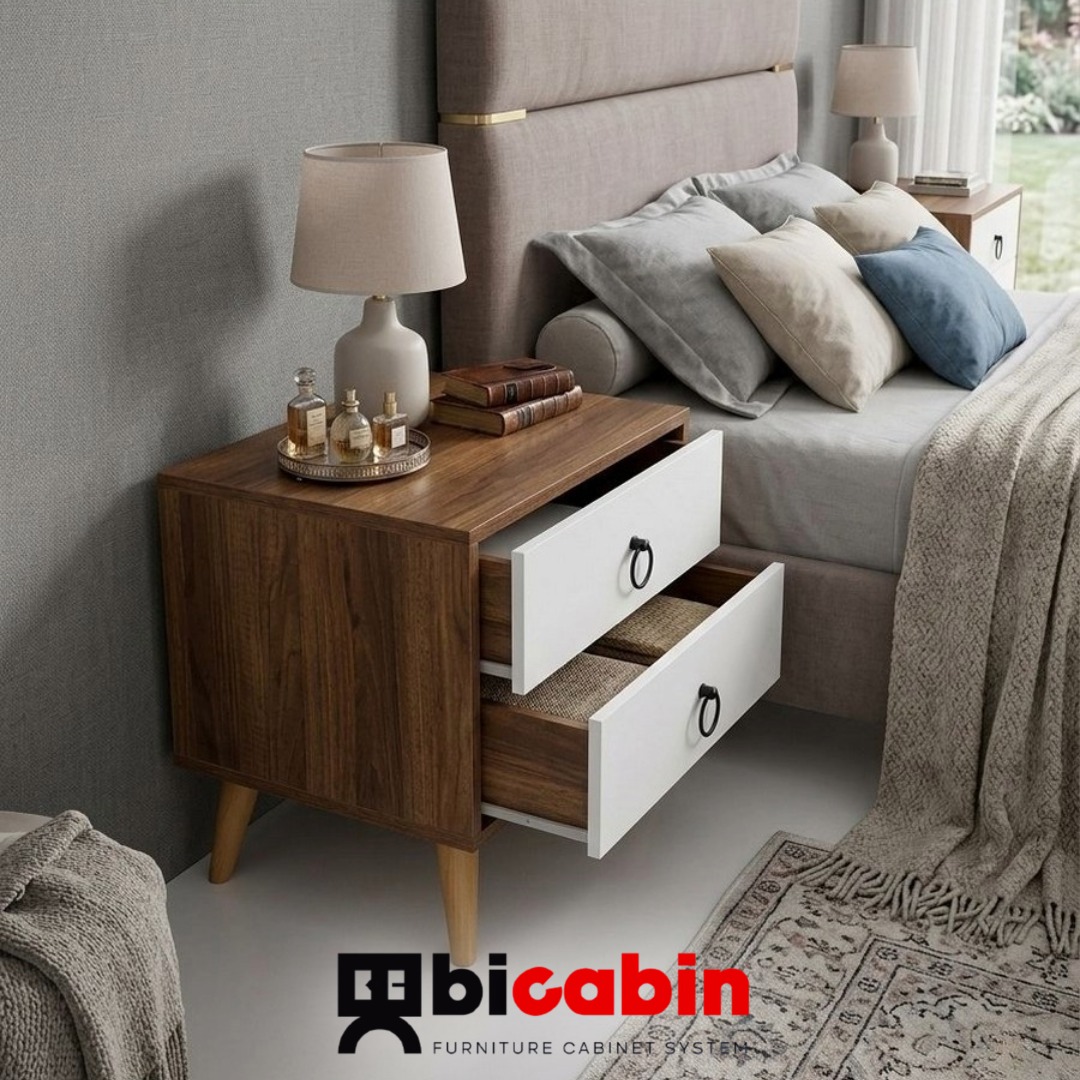 Oslo 2 Çekmeceli Komodin Ahşap Ayaklı - Barok/Beyaz