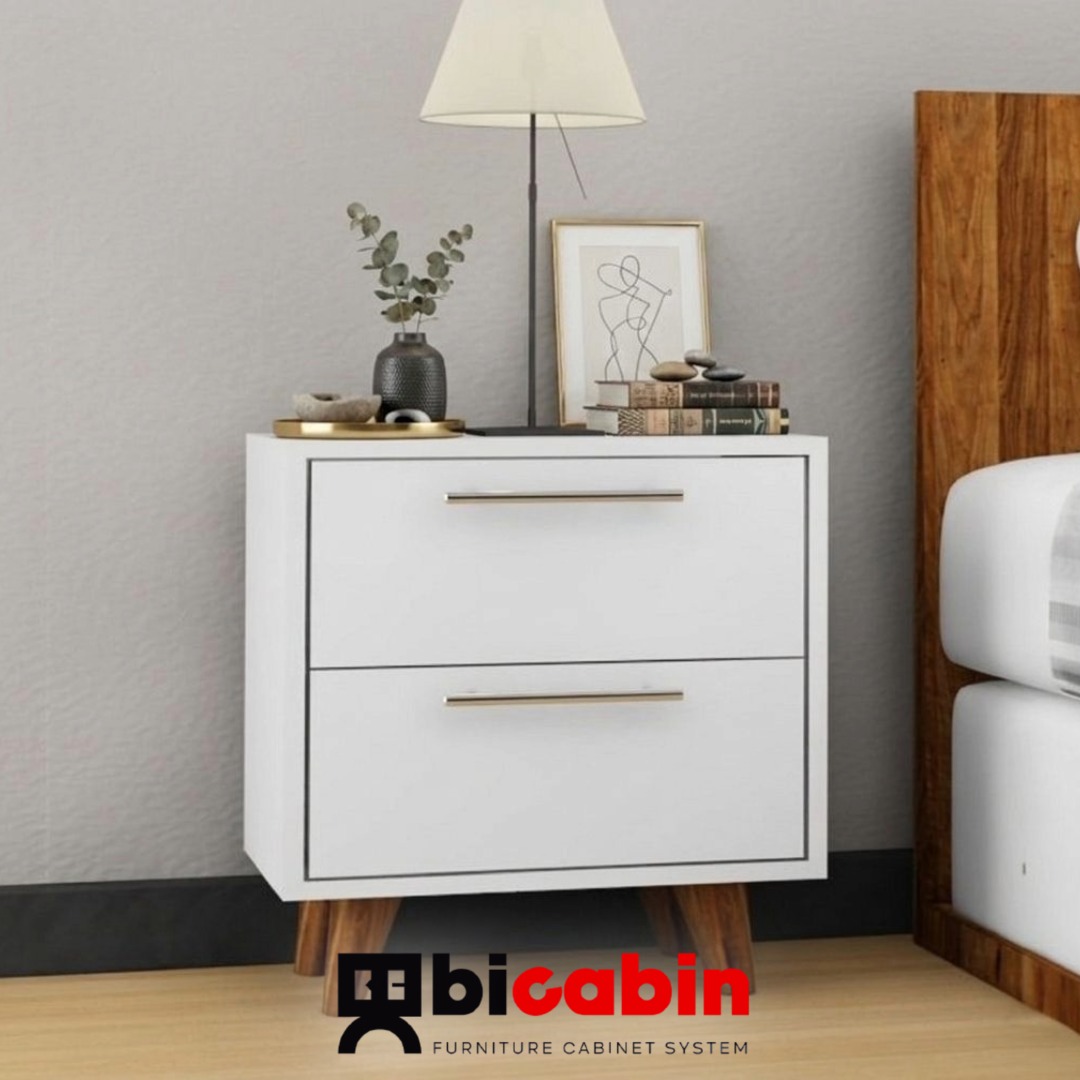 Oslo 2 Çekmeceli Komodin Ahşap Ayaklı -Beyaz