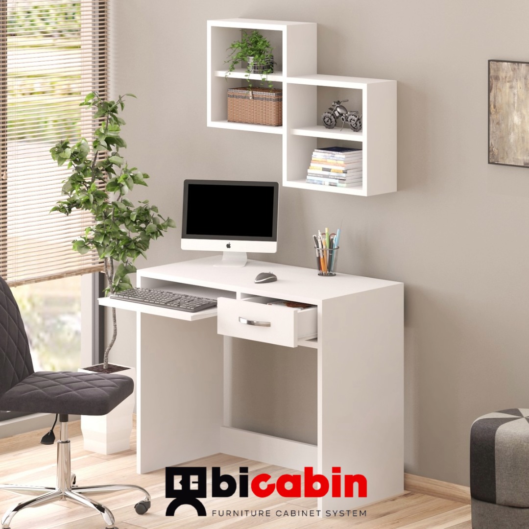 Pratik Life Nova Çekmeceli Duvar Raflı Çalışma Masası -Beyaz