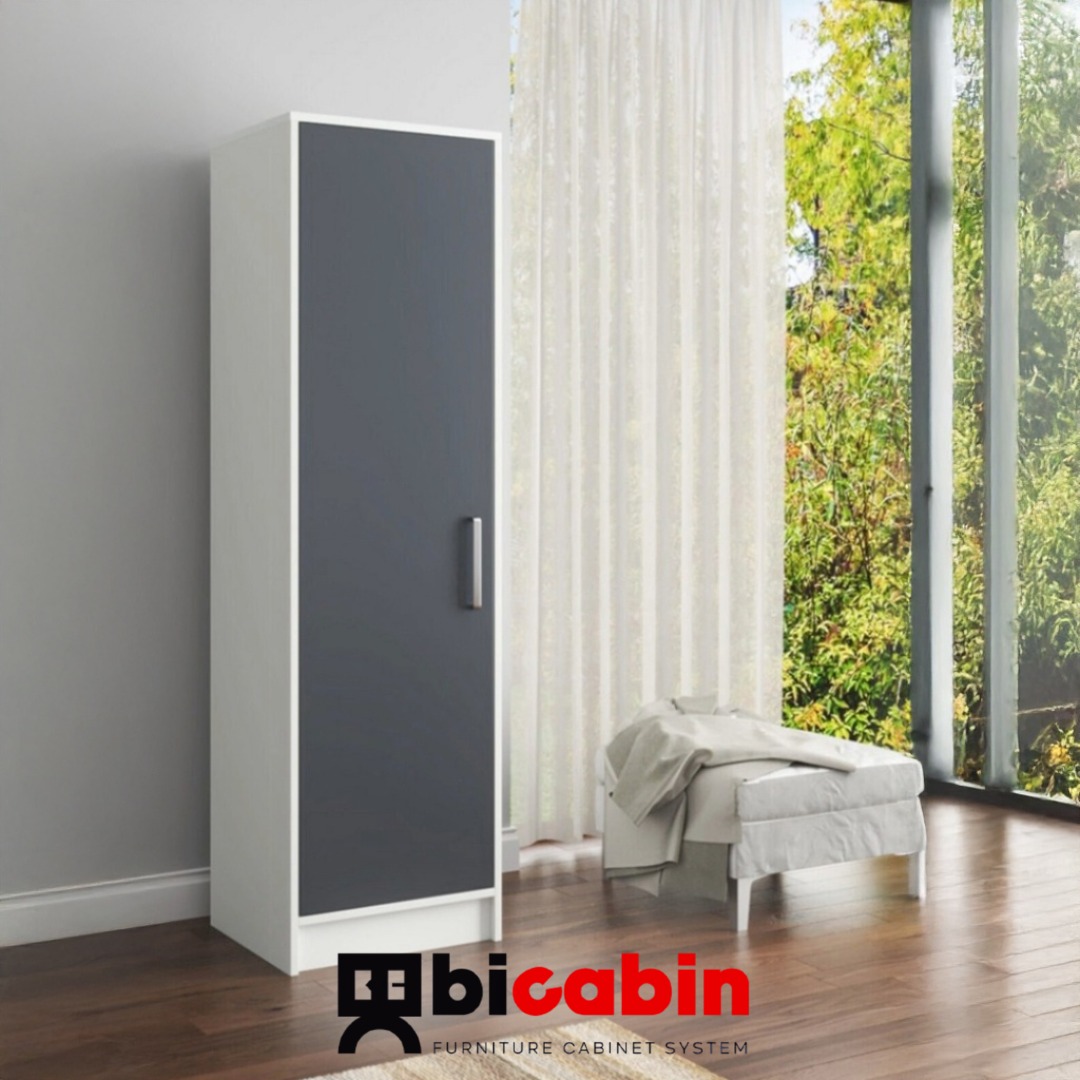 Riga Tek Kapaklı Gardırop -Antrasit/Beyaz
