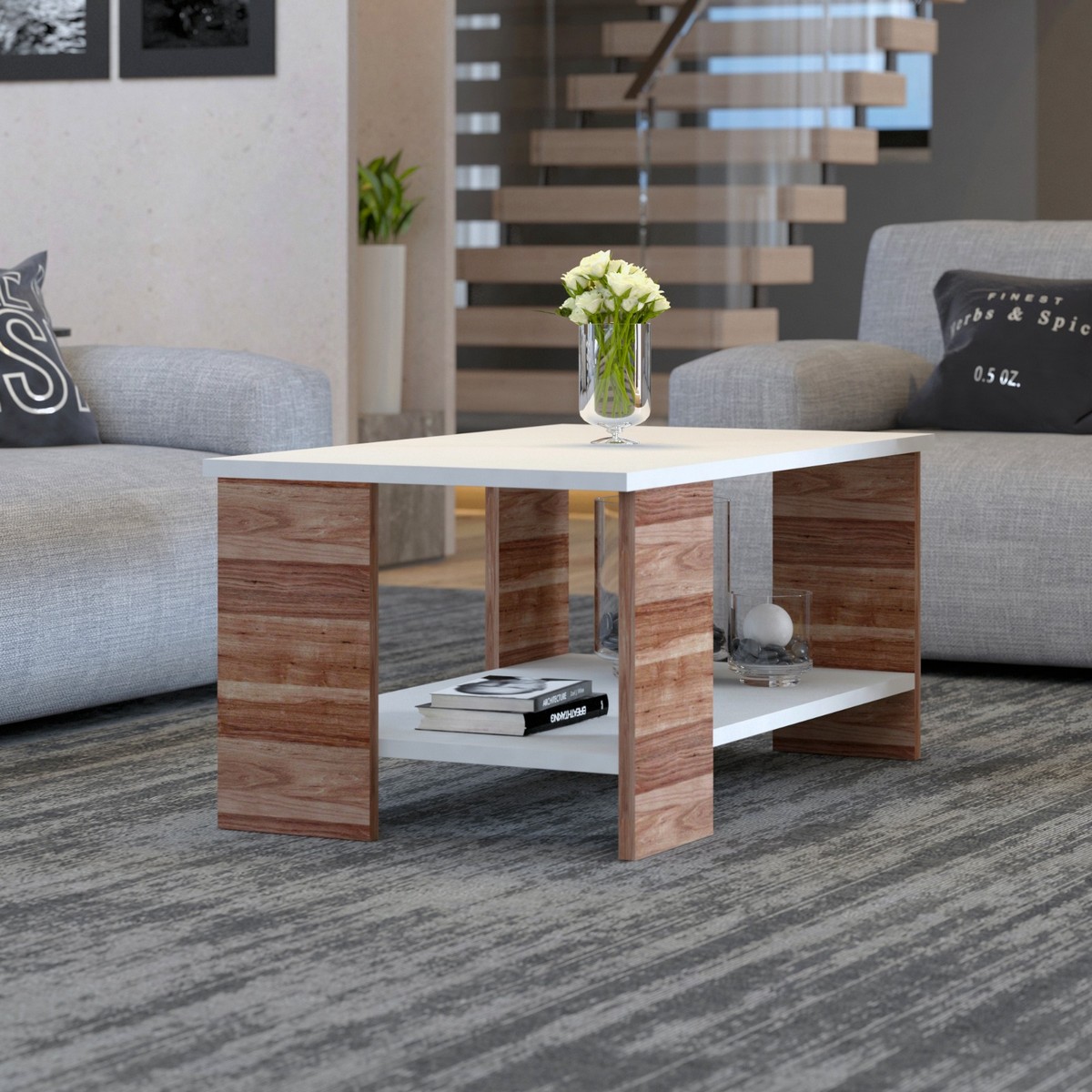 Roma Dekoratif Orta Sehpa -Atlantik Çam/Beyaz