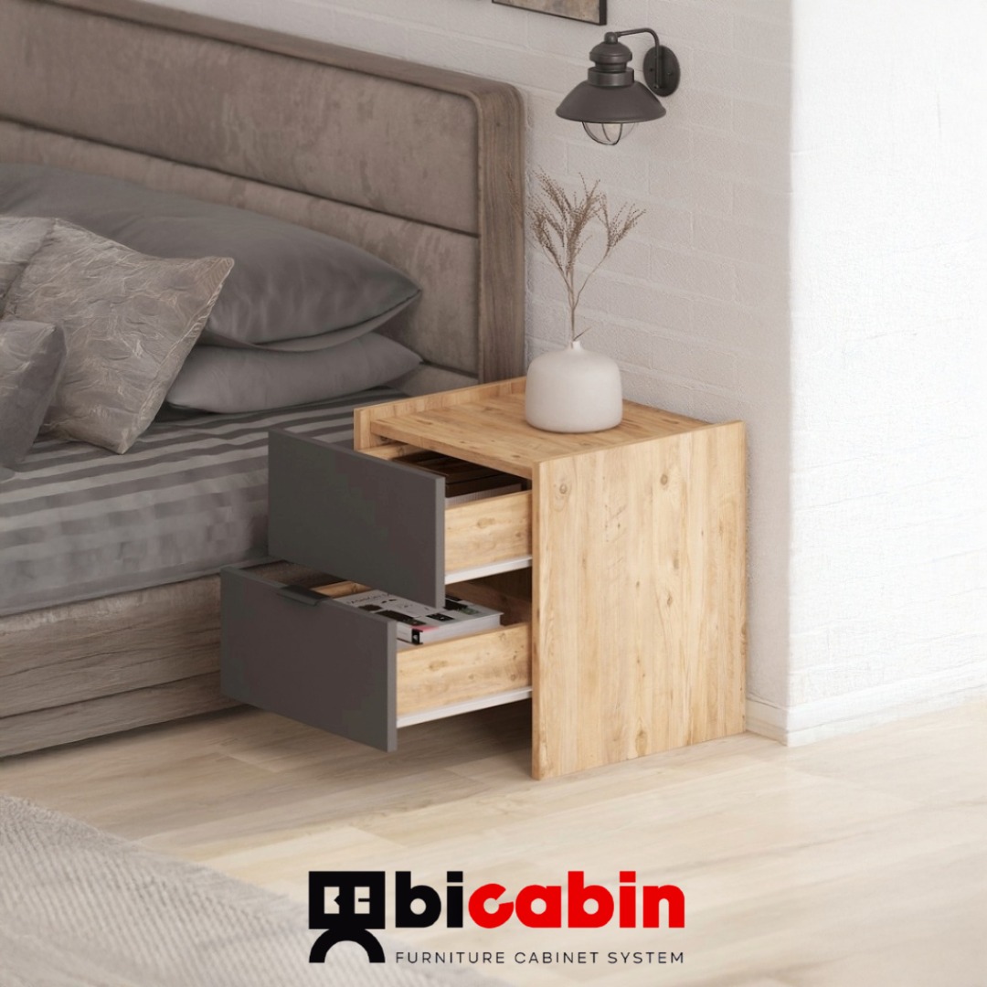 Sadem 2 Çekmeceli Komodin -Atlantik Çam/Antrasit