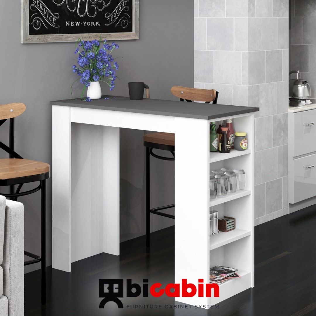 Tekila Raflı Bar Yemek Mutfak Masası -Antrasit/Beyaz
