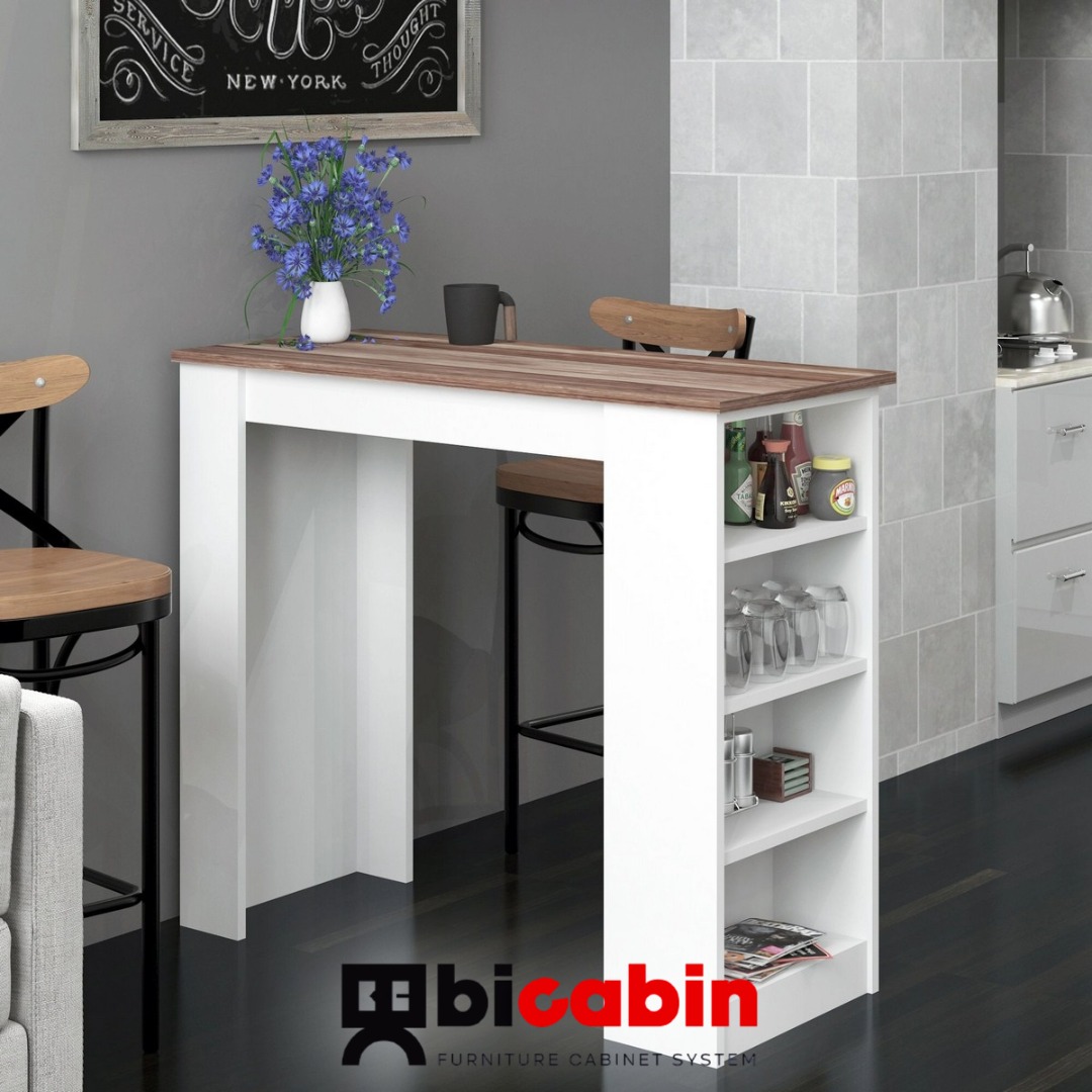 Tekila Raflı Bar Yemek Mutfak Masası -Atlantik Çam /Beyaz