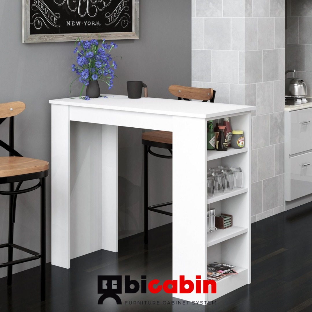 Tekila Raflı Bar Yemek Mutfak Masası -Beyaz